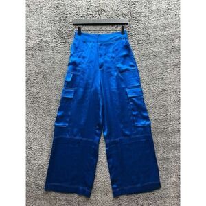 NWD House of Harlow 1960‎ High Rise Satin Cargo Pants Royal Blue Womens Size XS